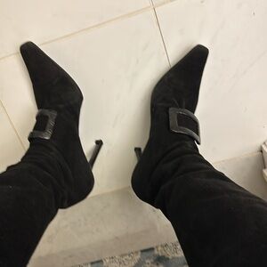 Oscar de la Renta black suede boots 9.5 40.5 soles redone